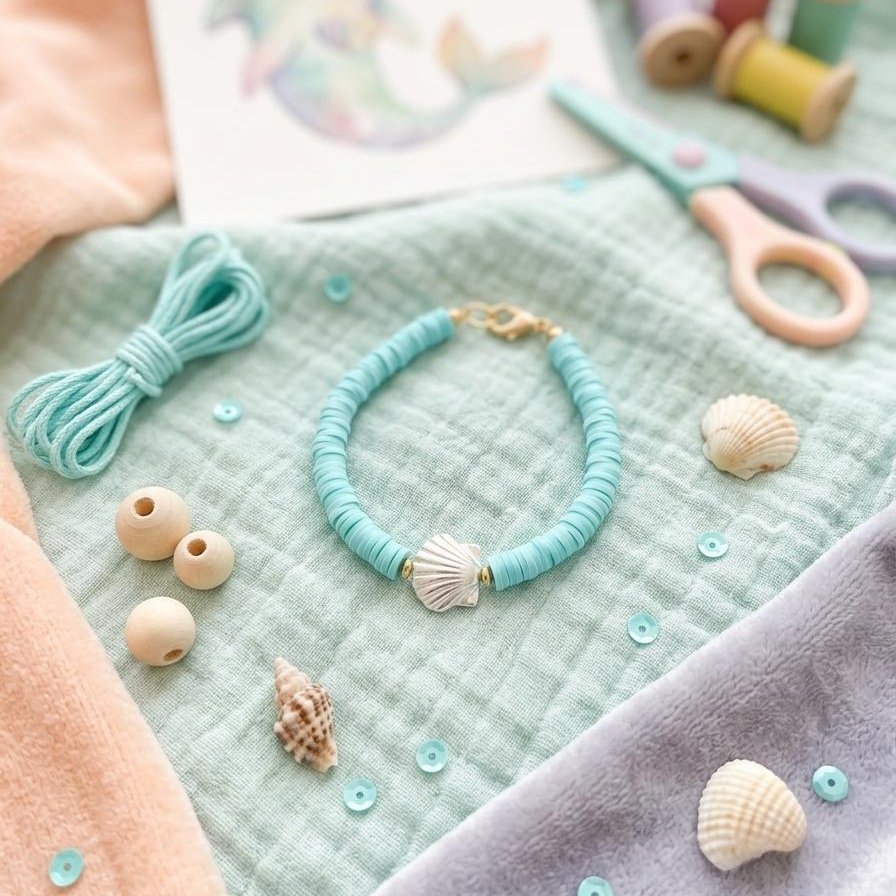Bracelet heishi turquoise orné d'un coquillage nacré